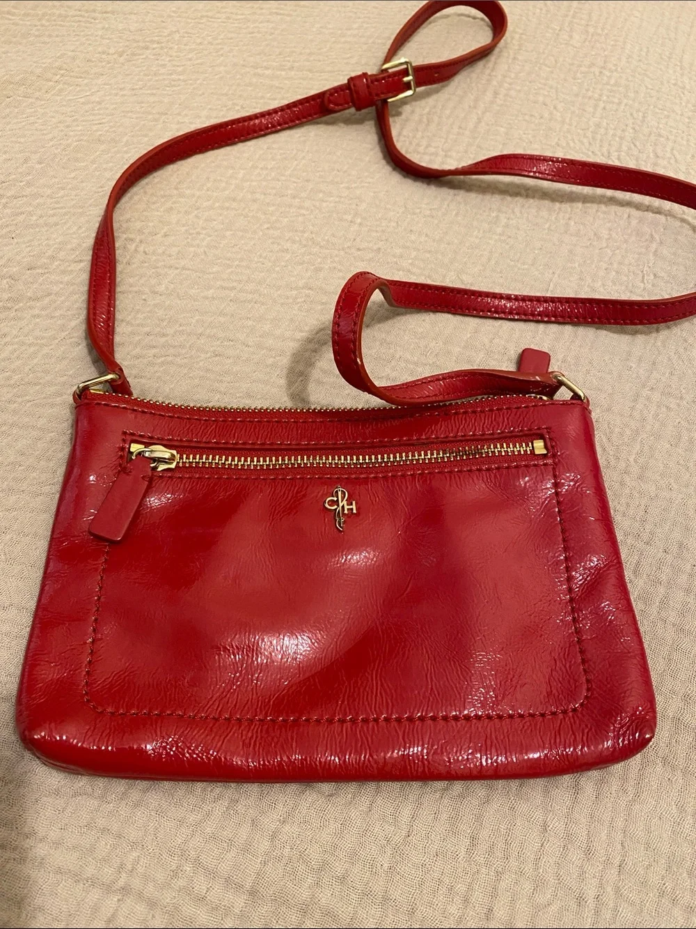 Cole Haan  Red Leather Crossbody Bag with Gold Hardware